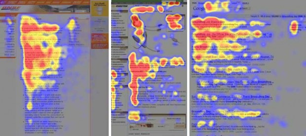 Les zones rouges de la page forment un F commençant en haut à gauche de la page.