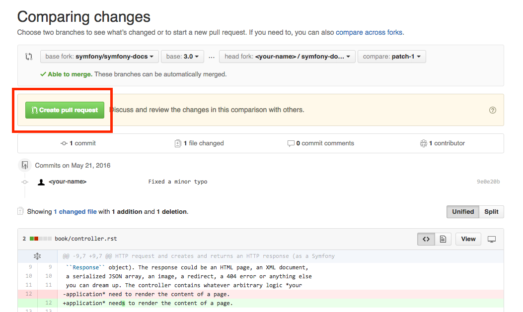 Création d'une pull request sur Github